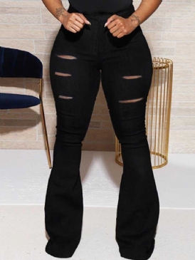 Slim Hole Plain Bellbottoms Full Längd Dambyxor