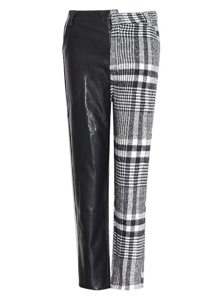 Slimma Houndstooth Patchwork Haremsbyxor Med Mitten Av Midjan Casual Byxor För Kvinnor