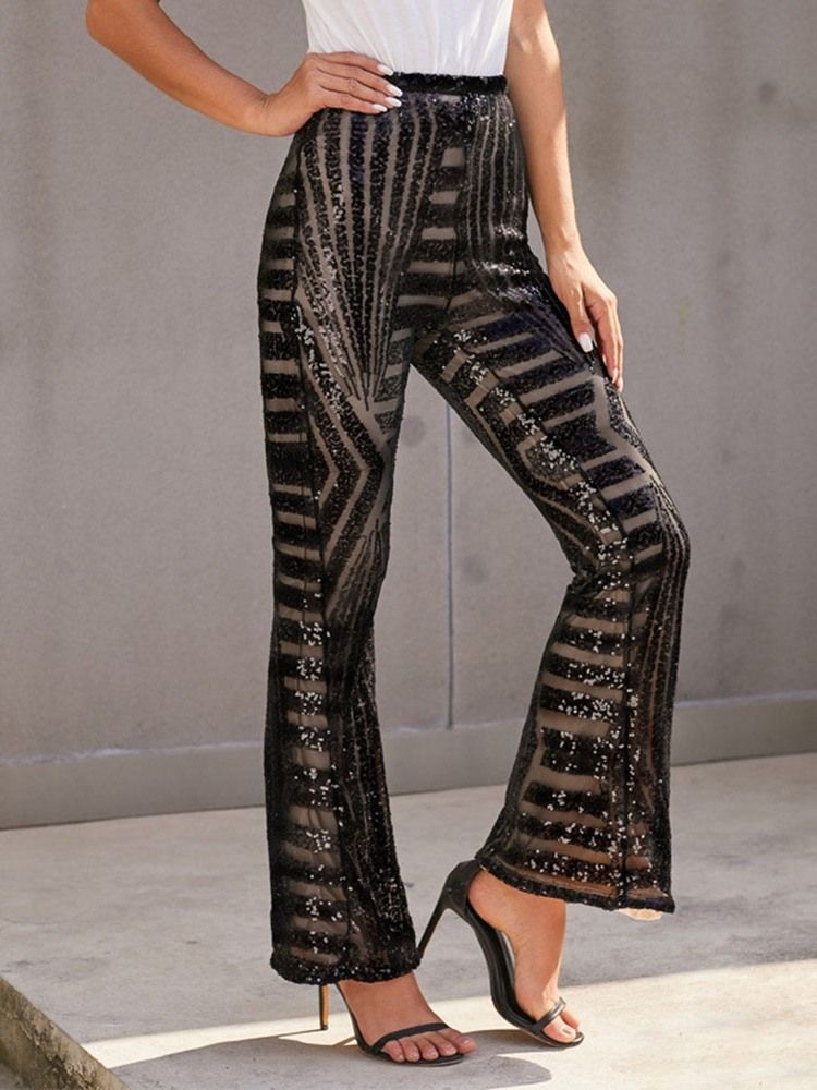 Slimma Paljetter Bellbottoms Full Längd Casual Byxor