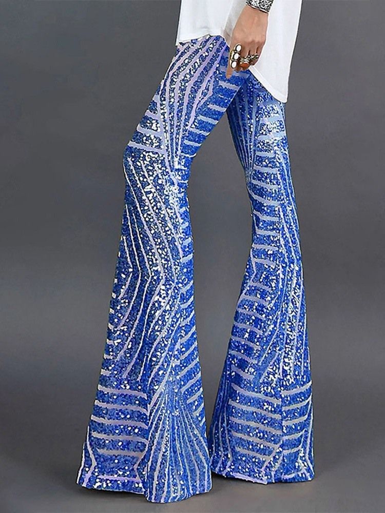 Slimma Paljetter Bellbottoms Full Längd Casual Byxor