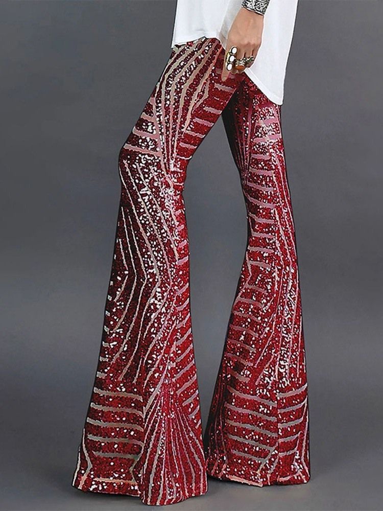 Slimma Paljetter Bellbottoms Full Längd Casual Byxor