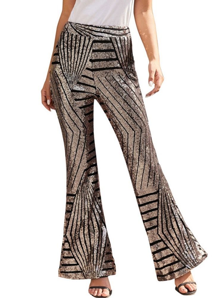 Slimma Paljetter Bellbottoms Full Längd Casual Byxor