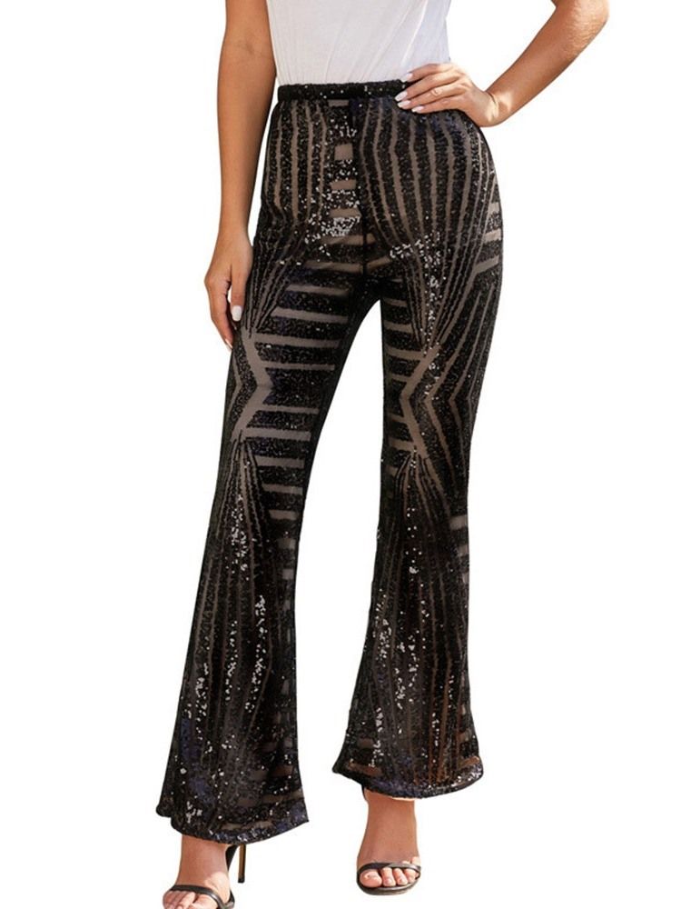 Slimma Paljetter Bellbottoms Full Längd Casual Byxor