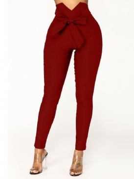Vanlig Skinny Zipper Full Längd Casual Byxor