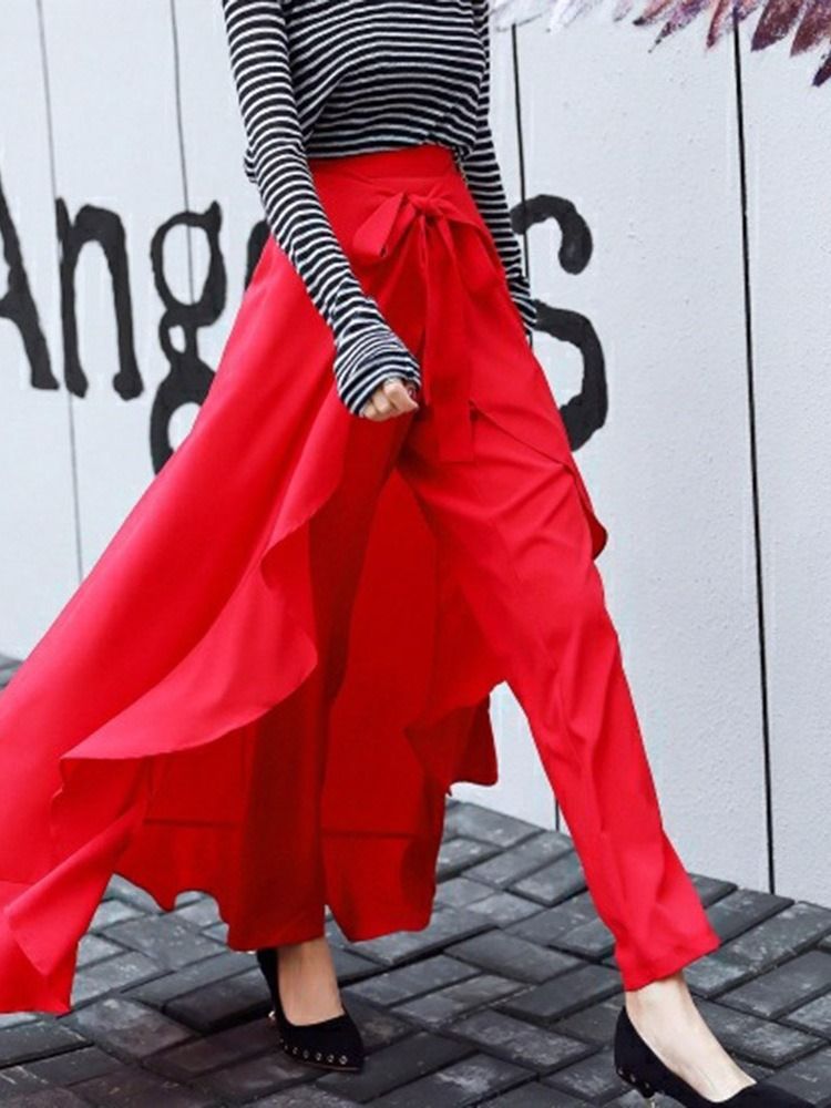 Vanliga Asymmetriska Kvinnors Smala Hellängds Culottes Casual Byxor
