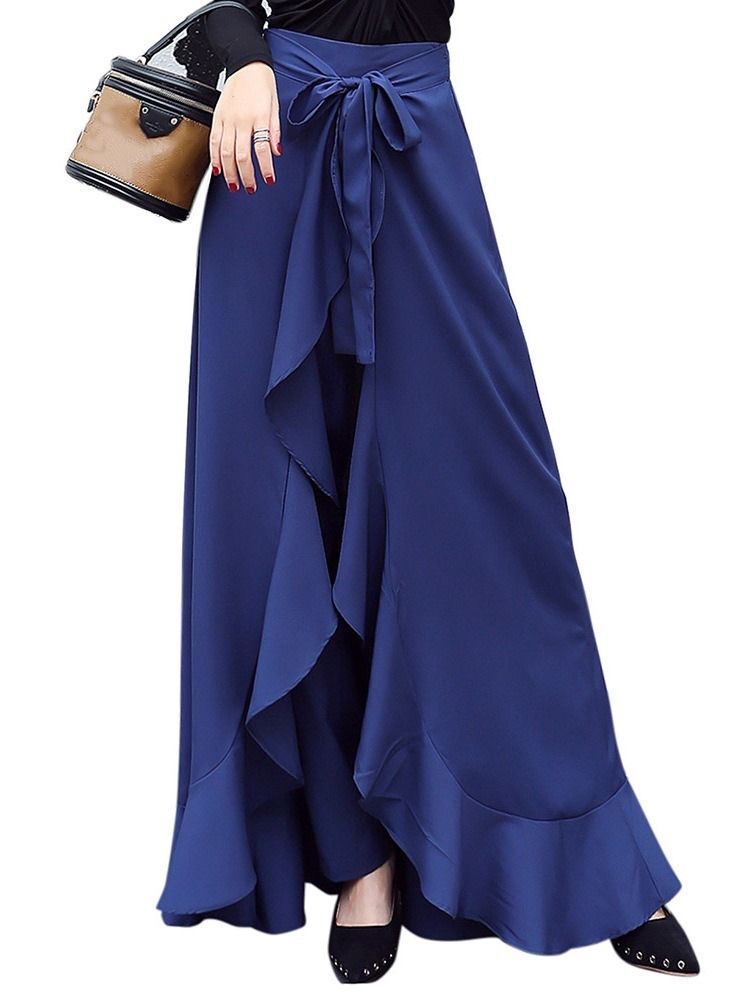 Vanliga Asymmetriska Kvinnors Smala Hellängds Culottes Casual Byxor