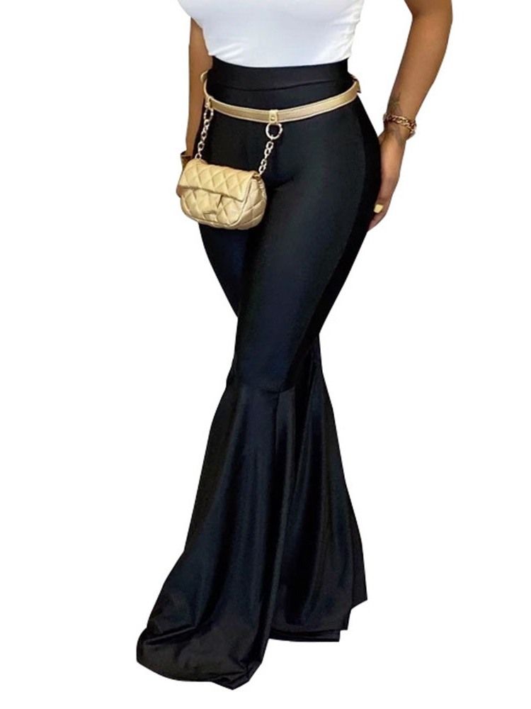Vanliga Slim Full Längd Bellbottoms Casual Byxor