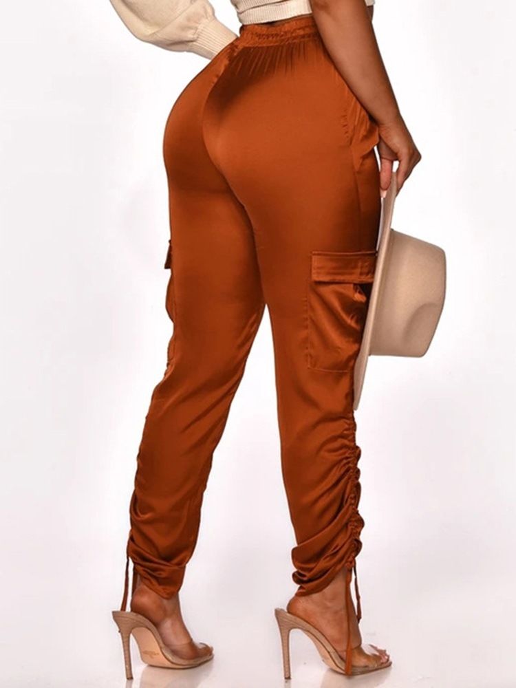 Vanliga Veckade Slim Mid Waist Full Längd Dambyxor