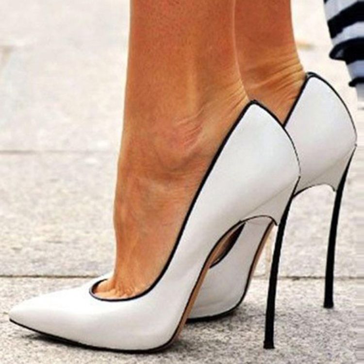 Chic White Copy Läder Stiletto-Hälskor