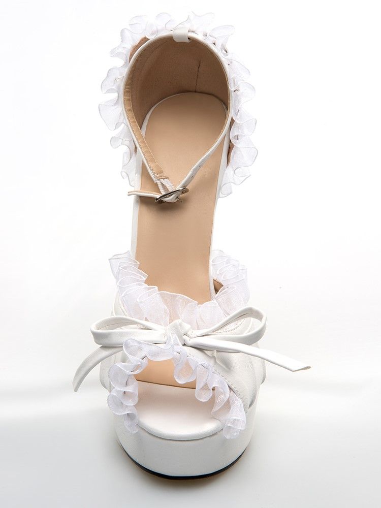 Elegant Vit Pu Peep Toe Ankelrem Högklackade Skor Och Balskor