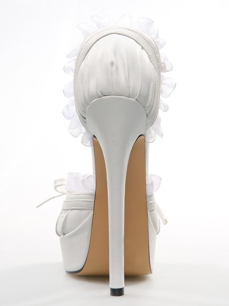 Elegant Vit Pu Peep Toe Ankelrem Högklackade Skor Och Balskor