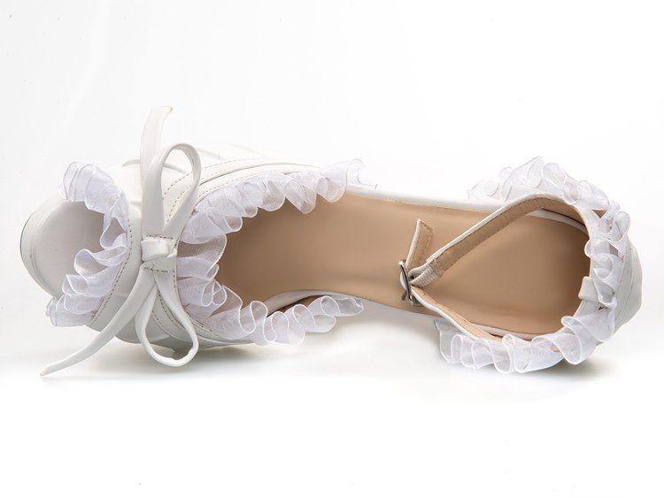 Elegant Vit Pu Peep Toe Ankelrem Högklackade Skor Och Balskor
