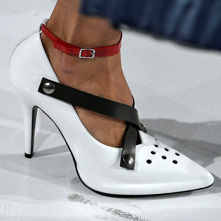 Eridress Hollow Rivet Color Block Stiletto Heel Prom Skor
