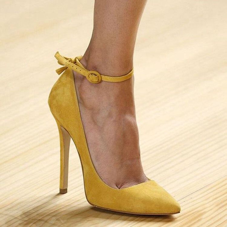 Gula Smala Fotledsband Point Toe Prom Skor