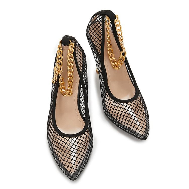 Mesh Stiletto Häl Spänne Low Cut Övre Tunna Skor