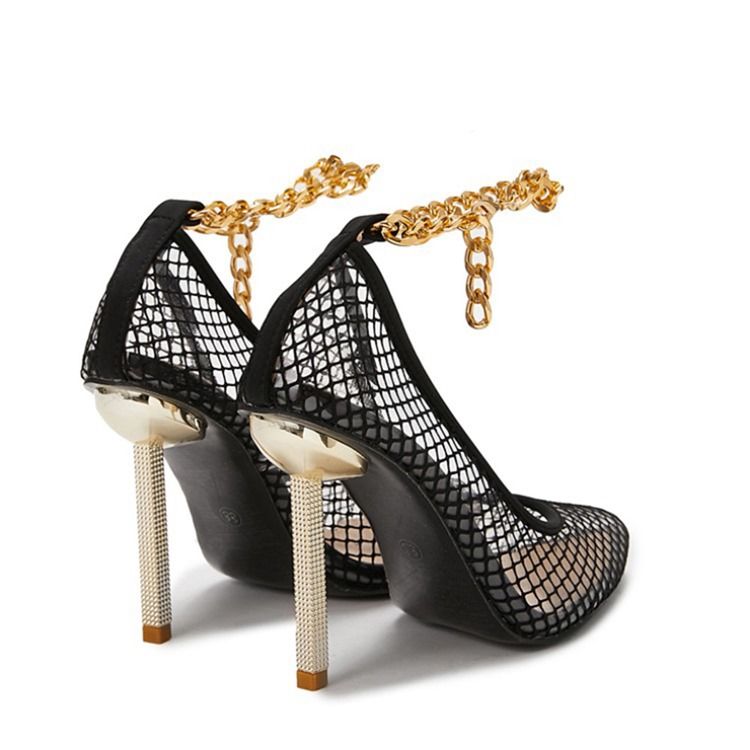 Mesh Stiletto Häl Spänne Low Cut Övre Tunna Skor