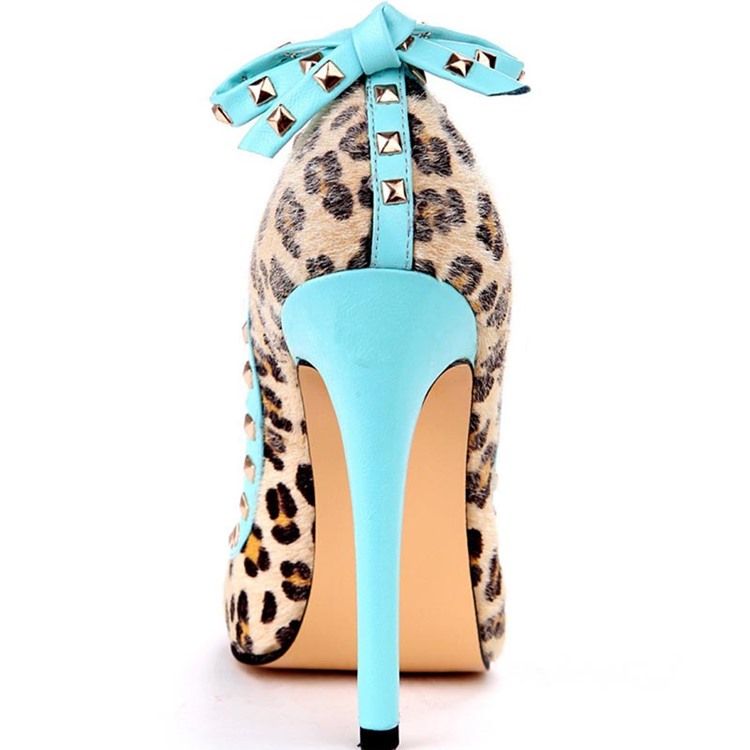 Nit Leopard Stilettklack Spetsad Tå Rosett Dam Pumps
