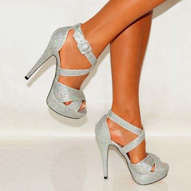 Paljett Peep Toe Stilettklack Dambalskor