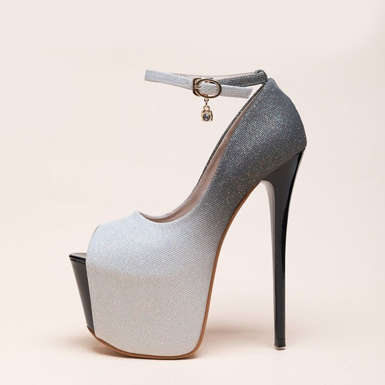 Paljett Stiletto Heel Spänne Gradient Tunna Skor