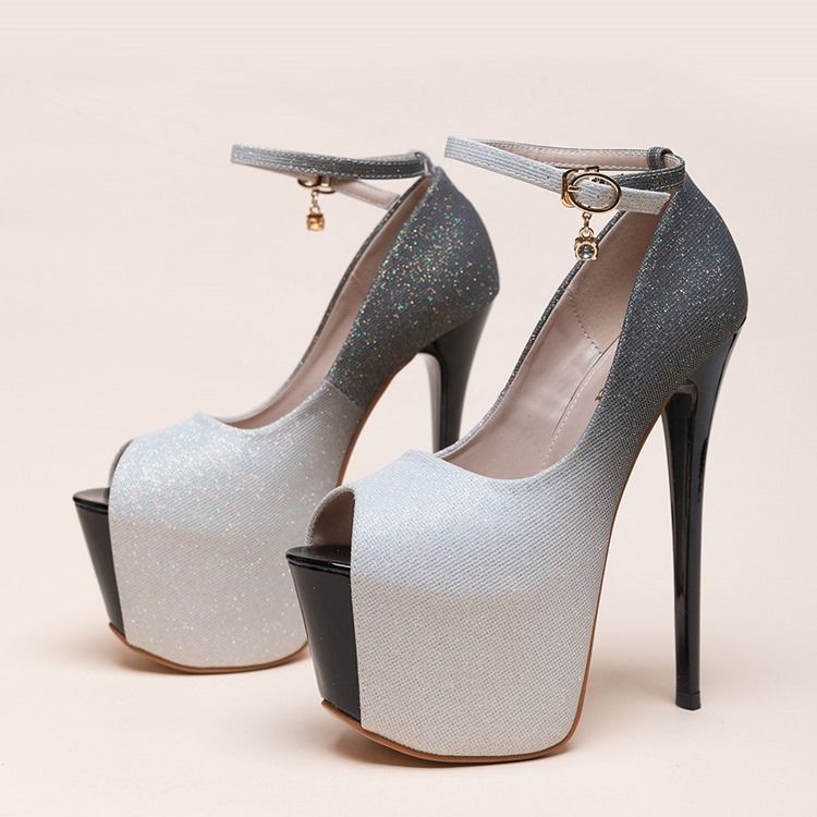 Paljett Stiletto Heel Spänne Gradient Tunna Skor