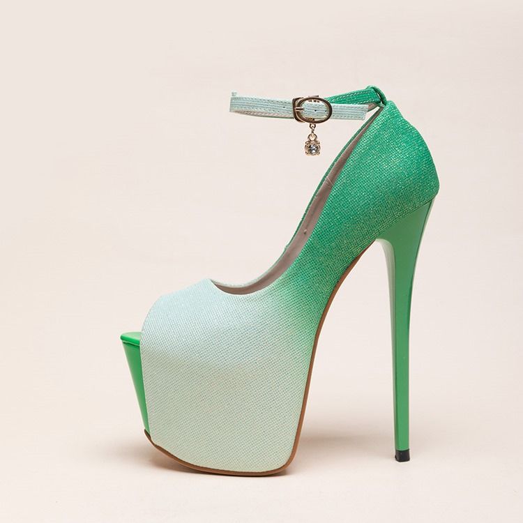 Paljett Stiletto Heel Spänne Gradient Tunna Skor