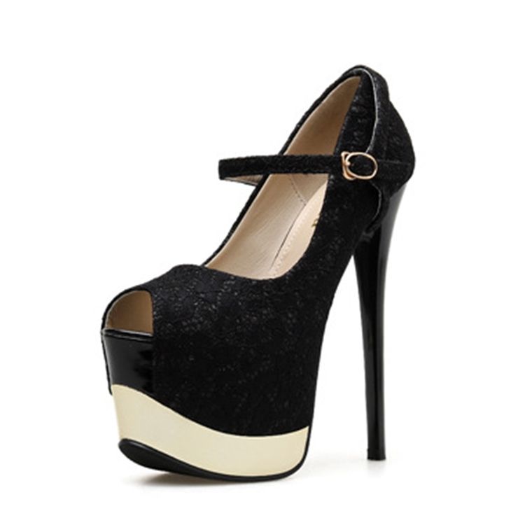 Plattform Stiletto Heel Peep Toe Buckle Dambalskor