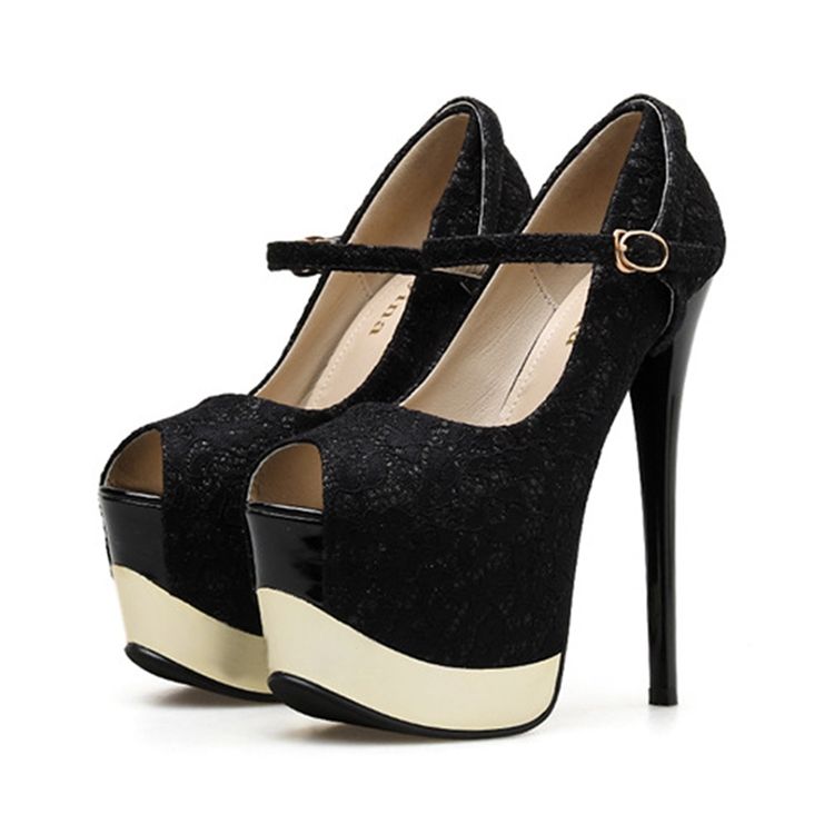 Plattform Stiletto Heel Peep Toe Buckle Dambalskor