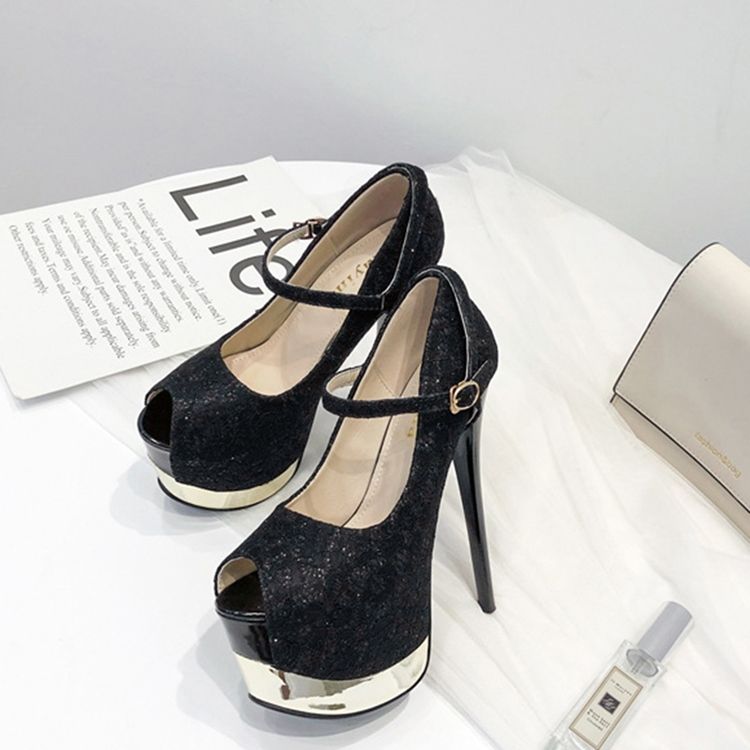 Plattform Stiletto Heel Peep Toe Buckle Dambalskor