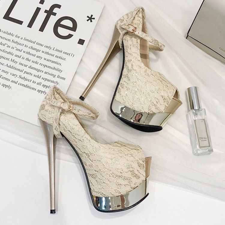 Plattform Stiletto Heel Peep Toe Buckle Dambalskor