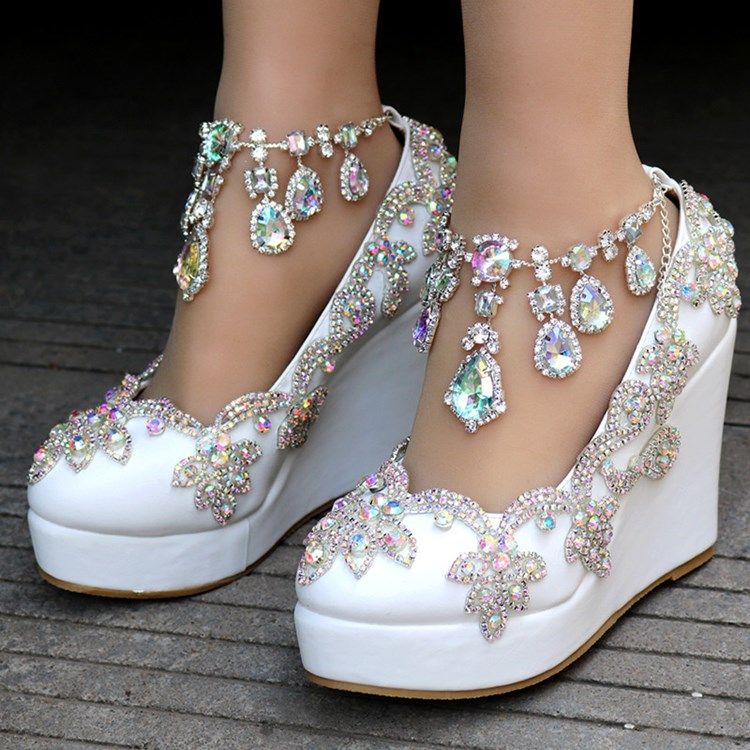 Rhinestone Chain Platform Kilklack Prom Skor