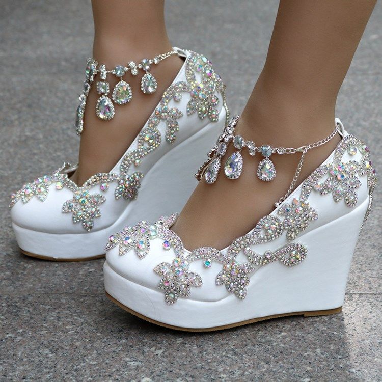 Rhinestone Chain Platform Kilklack Prom Skor
