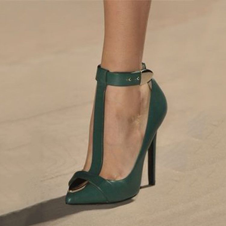 Sexiga T Strap Point Toe Stiletto Pumps
