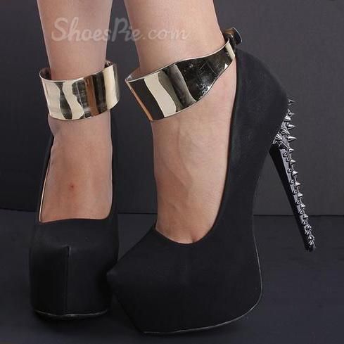 Silver Glitter Platform Ankelrem Klackar Med Nitar