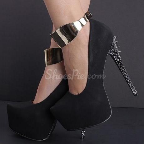 Silver Glitter Platform Ankelrem Klackar Med Nitar