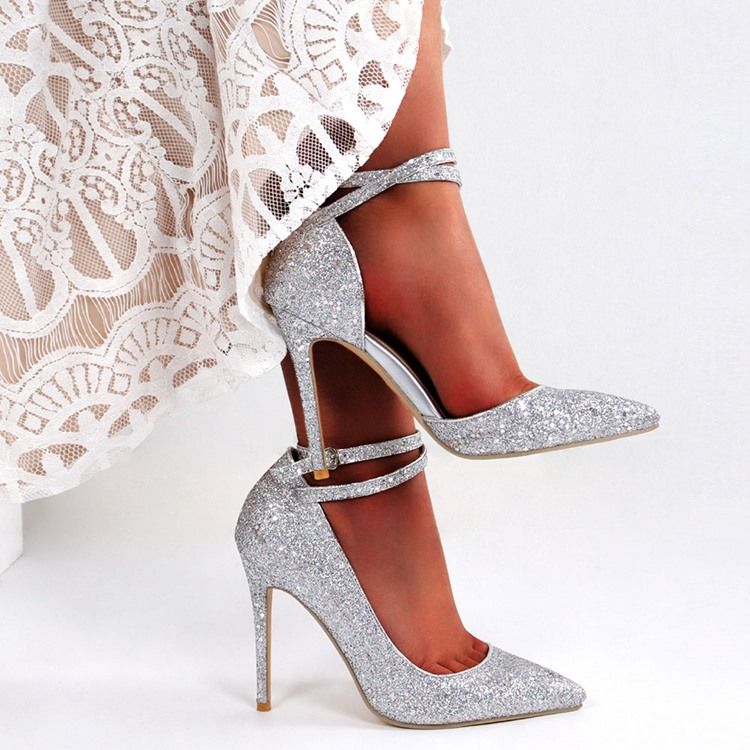 Spetsad Tå Paljett Stiletto Heel Low-Cut Övre Tunna Skor