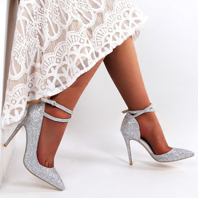 Spetsad Tå Paljett Stiletto Heel Low-Cut Övre Tunna Skor