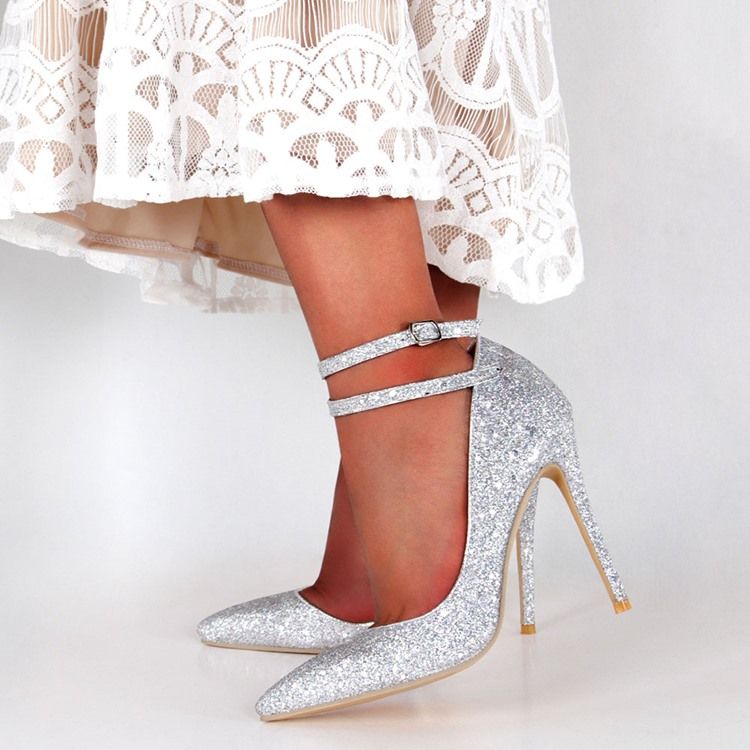 Spetsad Tå Paljett Stiletto Heel Low-Cut Övre Tunna Skor