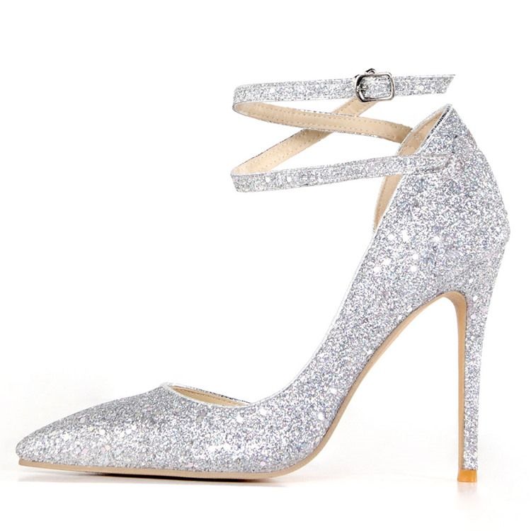 Spetsad Tå Paljett Stiletto Heel Low-Cut Övre Tunna Skor