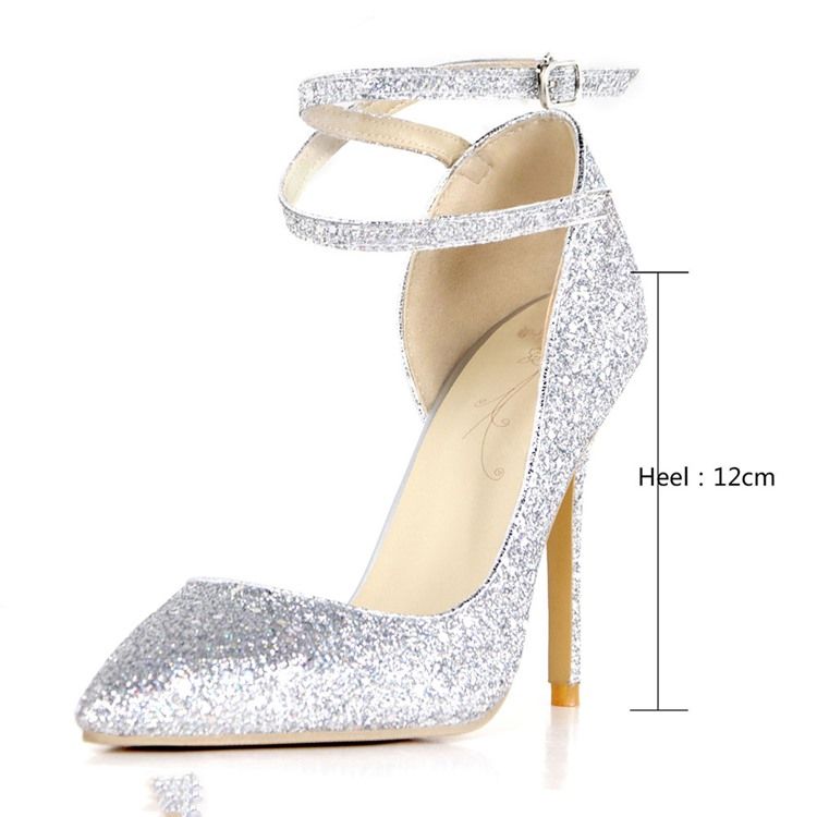 Spetsad Tå Paljett Stiletto Heel Low-Cut Övre Tunna Skor