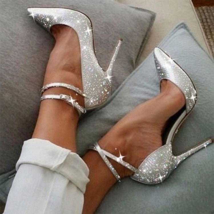 Spetsad Tå Paljett Stiletto Heel Low-Cut Övre Tunna Skor