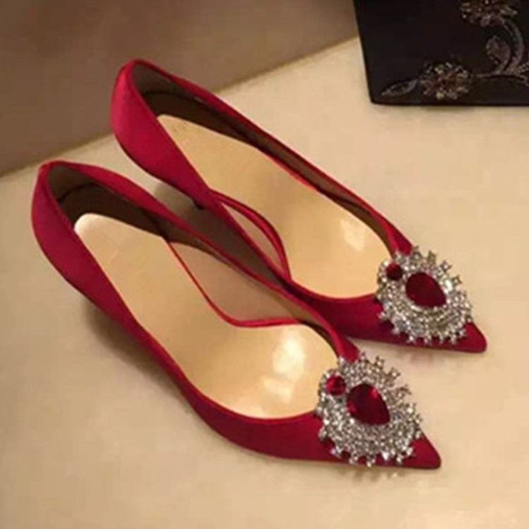 Strass Sidentyg Slip-On Spetsig Tå Dambalskor