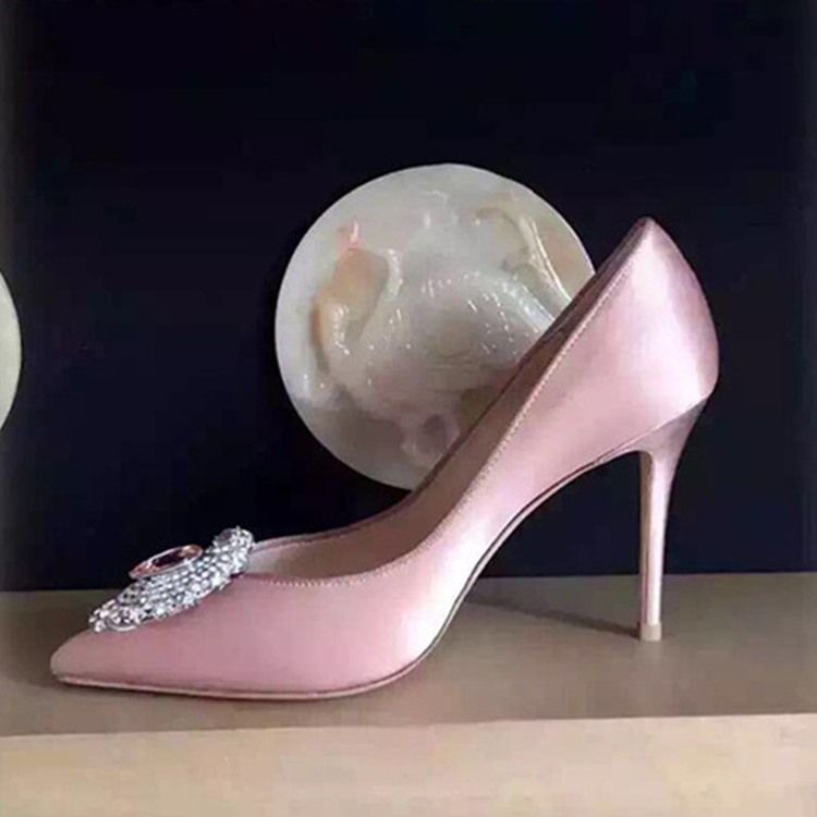 Strass Sidentyg Slip-On Spetsig Tå Dambalskor