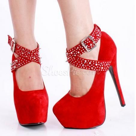 Svart Fuskmocka Strass Spike Cross Straps Platform Stilettklackar