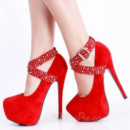 Svart Fuskmocka Strass Spike Cross Straps Platform Stilettklackar