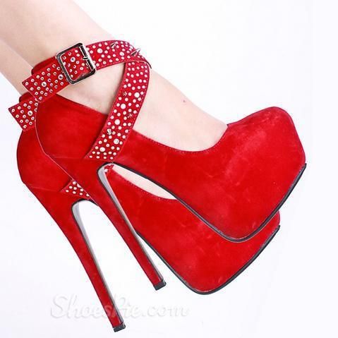 Svart Fuskmocka Strass Spike Cross Straps Platform Stilettklackar