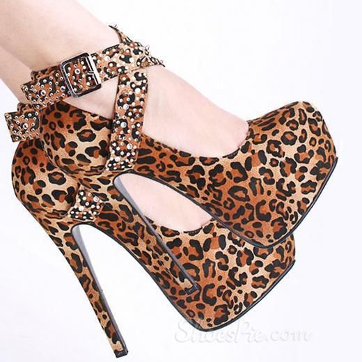 Svart Fuskmocka Strass Spike Cross Straps Platform Stilettklackar