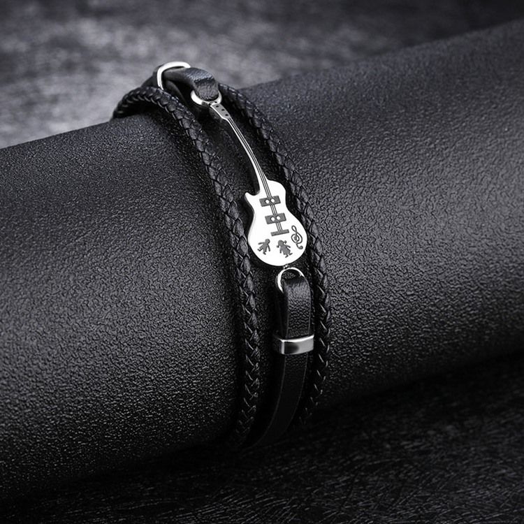 Armband För Män I Läderstickat Gitarr