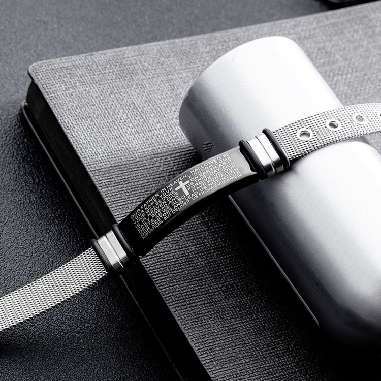 Cross Bible Titanium Steel Armband För Män