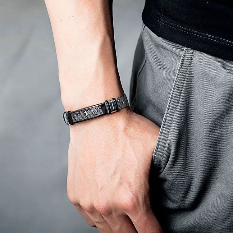 Cross Bible Titanium Steel Armband För Män