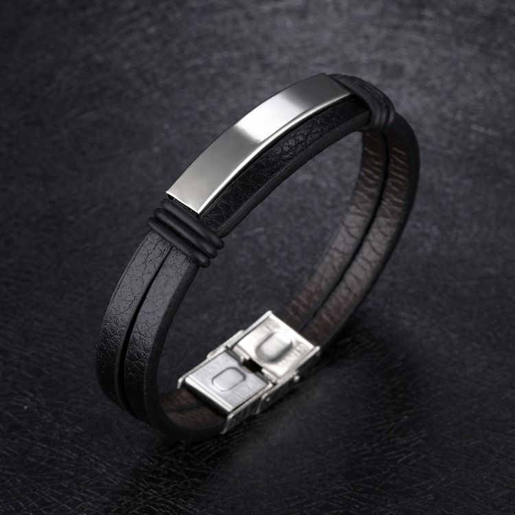 Varmt Läderarmband I Rostfritt Stål För Män Kvinnor